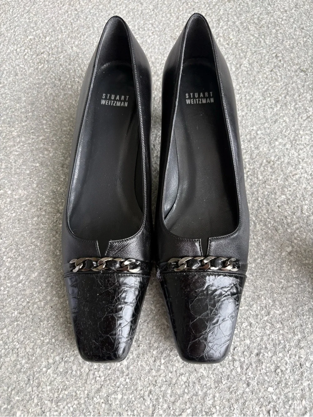Vintage Stuart Weitzman Black Leather Square-Toe Pumps 9.5